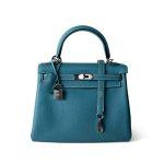 Hermes Kelly 25 Blue Jean Veau Togo Leather Palladium Plated Y Stamp - Image 2