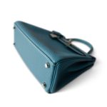Hermes Kelly 25 Blue Jean Veau Togo Leather Palladium Plated Y Stamp - Image 15