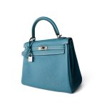 Hermes Kelly 25 Blue Jean Veau Togo Leather Palladium Plated Y Stamp - Image 12