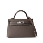 Hermes Kelly Mini II Etain (greige) Veau Epsom Leather Palladium plated Y Stamp - Image 6