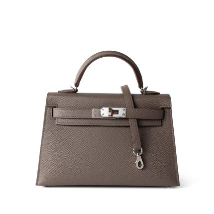 Hermes Kelly Mini II Etain (greige) Veau Epsom Leather Palladium plated Y Stamp