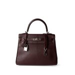 Kelly 25 Retourne Rouge H Chèvre Palladium Plated I Square Stamp