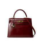 Kelly 28 Rouge Box Calfskin Gold Plated V Stamp