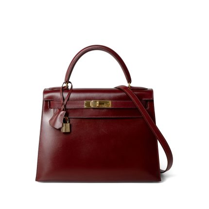 Kelly 28 Rouge Box Calfskin Gold Plated V Stamp