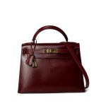 Kelly 28 Rouge Box Calfskin Gold Plated V Stamp - Image 2