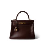 Kelly 28 Maroon Box Calfskin Gold Plated B Square Stamp - Image 2