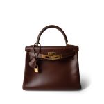 Kelly 28 Maroon Box Calfskin Gold Plated B Square Stamp - Image 12