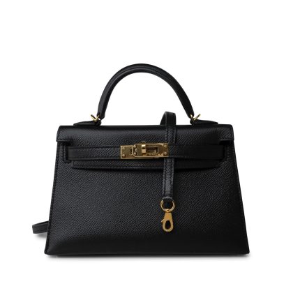 Mini Kelly 20 Sellier Black Veau Epsom Gold Plated Hardware D Stamp