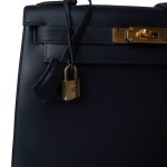 Kelly 28 Sellier Navy Box Calfskin Gold Plated X Circle Stamp - Image 9