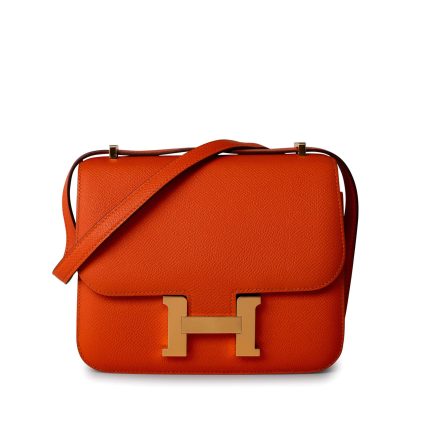 Orange Feu Constance 18 Veau Epsom Leather Gold Plated Hardware X Stamp
