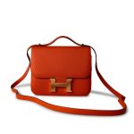 Orange Feu Constance 18 Veau Epsom Leather Gold Plated Hardware X Stamp - Image 9