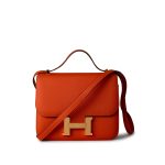 Orange Feu Constance 18 Veau Epsom Leather Gold Plated Hardware X Stamp - Image 3