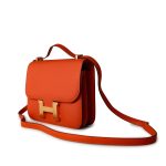 Orange Feu Constance 18 Veau Epsom Leather Gold Plated Hardware X Stamp - Image 7