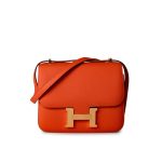 Orange Feu Constance 18 Veau Epsom Leather Gold Plated Hardware X Stamp - Image 10
