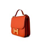 Orange Feu Constance 18 Veau Epsom Leather Gold Plated Hardware X Stamp - Image 8
