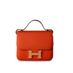 Orange Feu Constance 18 Veau Epsom Leather Gold Plated Hardware X Stamp - Image 6