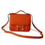 Orange Feu Constance 18 Veau Epsom Leather Gold Plated Hardware X Stamp - Image 12