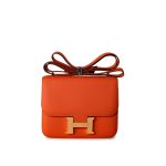 Orange Feu Constance 18 Veau Epsom Leather Gold Plated Hardware X Stamp - Image 2