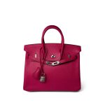Birkin 25 Rose Shocking Chèvre Palladium Plated K Square Stamp - Image 4