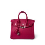 Birkin 25 Rose Shocking Chèvre Palladium Plated K Square Stamp - Image 13