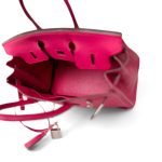 Birkin 25 Rose Shocking Chèvre Palladium Plated K Square Stamp - Image 11