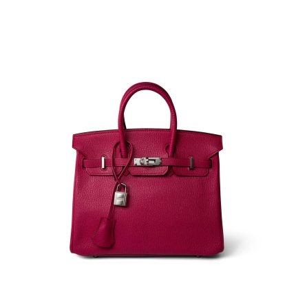 Birkin 25 Rose Shocking Chèvre Palladium Plated K Square Stamp