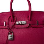 Birkin 25 Rose Shocking Chèvre Palladium Plated K Square Stamp - Image 7