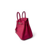 Birkin 25 Rose Shocking Chèvre Palladium Plated K Square Stamp - Image 10