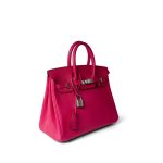 Birkin 25 Rose Shocking Chèvre Palladium Plated K Square Stamp - Image 16