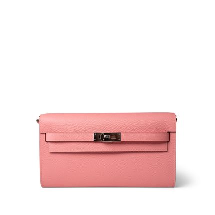 Kelly Wallet To Go Rose Confetti Veau Epsom Palladium Plated U Stamp