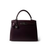 Kelly Sellier 28 Plum Box Calfskin Palladium Plated [F] Stamp - Image 5