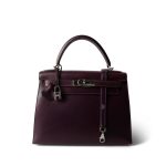 Kelly Sellier 28 Plum Box Calfskin Palladium Plated [F] Stamp