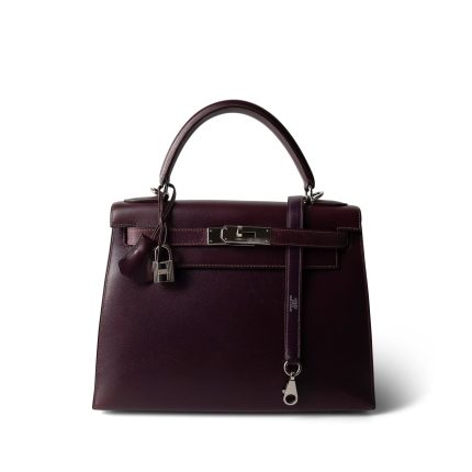 Kelly Sellier 28 Plum Box Calfskin Palladium Plated [F] Stamp