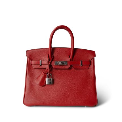 Birkin 25 Rouge Casaque Epsom Palladium Plated [P] Stamp