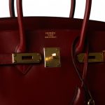 Birkin 35 Rouge Box Calfskin Gold Plated G Square Stamp - Image 14