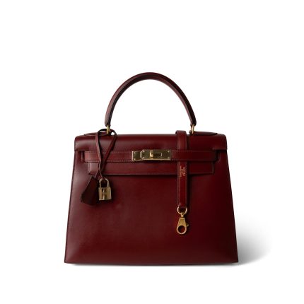 Kelly 28 Rouge H Box Calfskin Gold Plated Y Circle Stamp