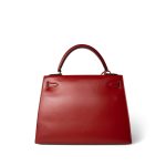 Kelly 28 Sellier Red (Rouge) Box Calfskin Gold Plated T Circle Stamp - Image 14
