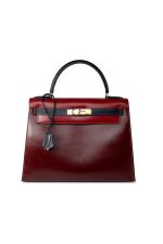 Vintage Kelly 28 Box Rouge H, Rouge Vif and Bleu Marine with Gold Hardware