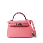 Mini Kelly Sellier Rose d’Ete Chevre Palladium Plated D Stamp