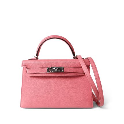 Mini Kelly Sellier Rose d’Ete Chevre Palladium Plated D Stamp