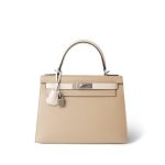 Kelly 28 Sellier Trench / Craie Epsom Palladium Plated C Stamp