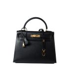 Vintage Kelly 28 Black Ardennes Leather Gold Plated Hardware Z Stamp