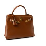 Vintage Kelly 28 Gold Courchevel Leather Gold Plated Hardware V Stamp - Image 7