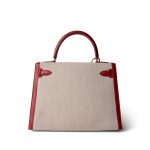 Kelly Sellier 28 Rouge H Courchevel Toile Gold Plated Y Circle Stamp - Image 4