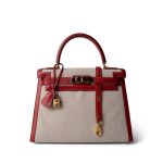 Kelly Sellier 28 Rouge H Courchevel Toile Gold Plated Y Circle Stamp