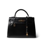 Kelly Sellier 32 Black Box Calfskin Gold Plated (U) Stamp