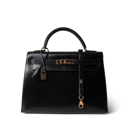 Kelly Sellier 32 Black Box Calfskin Gold Plated (U) Stamp