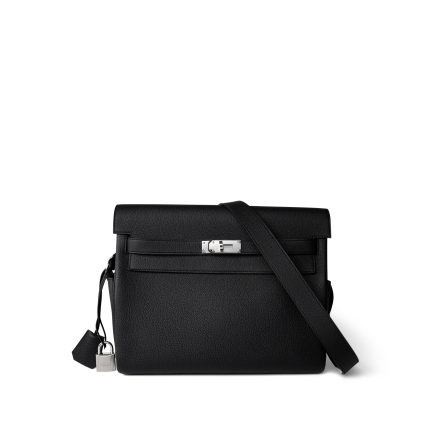 Kelly Messenger Bag Noir / Black Togo Palladium Plated B Stamp Large