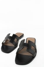 Hermès Box Calfskin Oran Sandals Black (Size 38) - Image 3