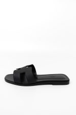 Hermès Veau Epson Oran Sandals Black/ Noir 38 - Image 3